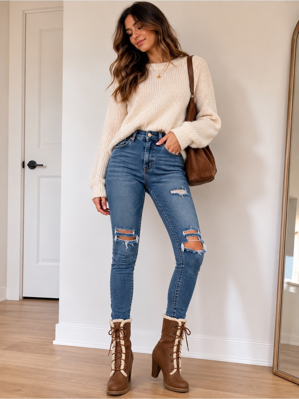American Eagle tan faux leather Victorian lace up heeled boots - Picture 6 of 6